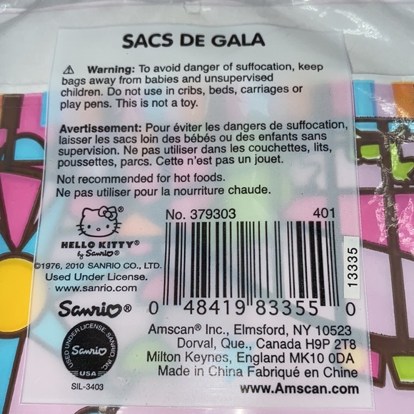 Sanrio Hello Kitty Birthday Party Loot Bags Package of 8 - Picture 6 of 6
